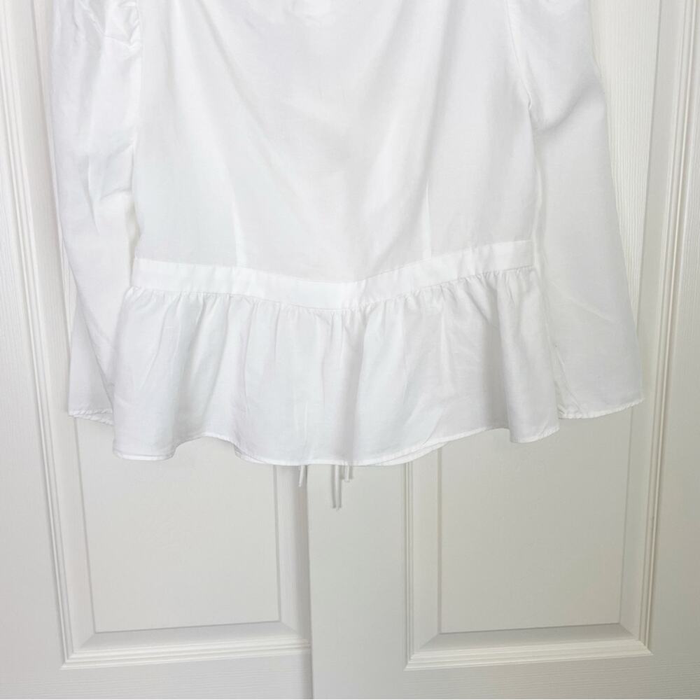 Brock Collection x H&M Tie Front Ivory Blouse Linen Blend 3/4 Sleeve NWOT Sz L - Picture 8 of 10